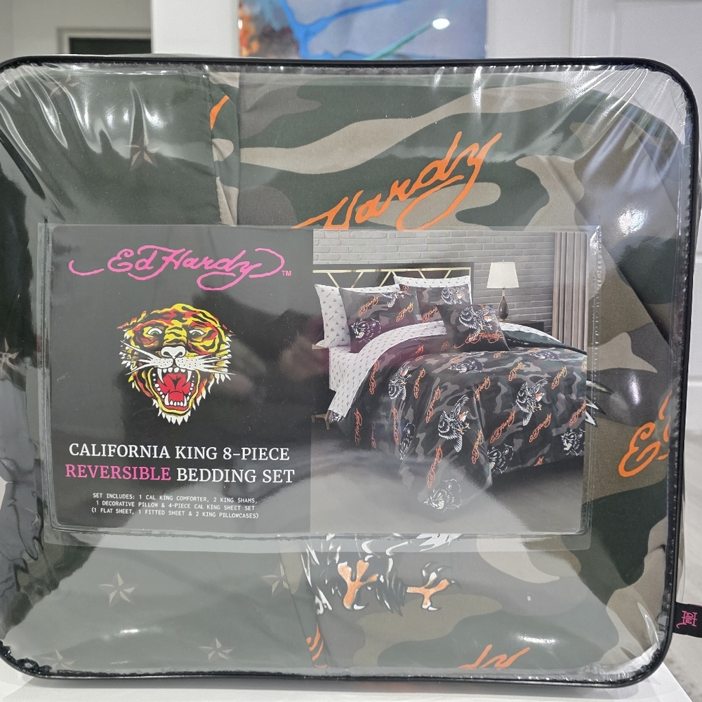 Ed Hardy CALIFORNIA KING 8 Piece Camo Eagle Comforter Bedding Set